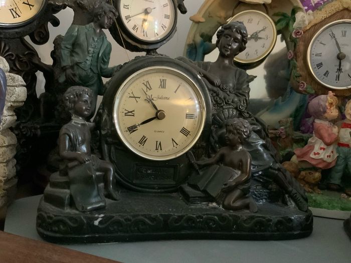 Clock, figures, Display Cabinet