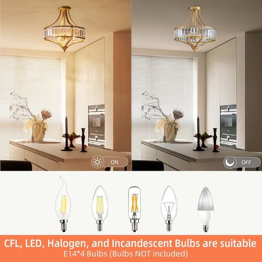 Brand New 40cm Vintage Gold 4-Light Crystal Chandelier Rustic Pendant Desig...