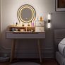 Dressing Table with Round Mirror and Lights, 80cm Wide Small Vanity Desk, Wooden Color, 2 Drawers Image 6