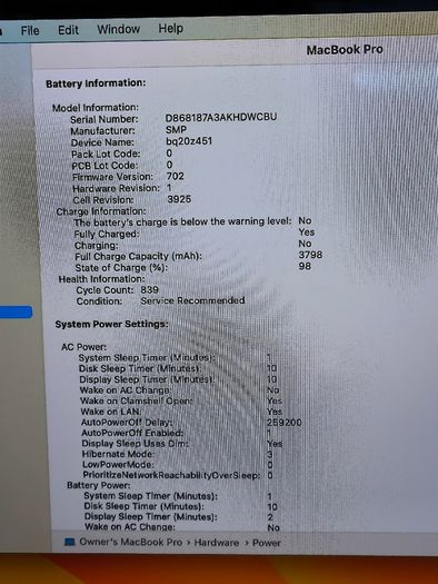 Touch Bar Apple MacBook Pro 15 A1707 (2017) 15.4'' Intel i7 @ 2.80 GHz 512GB SSD 16GB RAM Space Grey (Battery Cycle: 839)