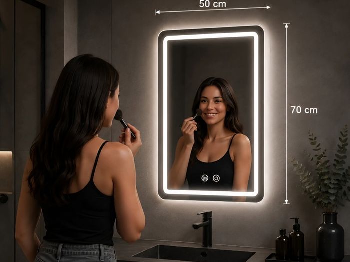 LED Bathroom Mirror Fog Free Tri Color Dual LED 50x70cm Touch Switch