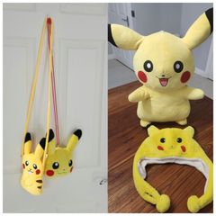 Pokemon Pikachu Large soft plush toy (approx 22 inches) + Ear Hat + 2 Shoulder Bags / Pouches