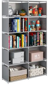 6-Tiers Portable Bookshelf with Fabric Cloth at Back, 10 Cube Closet Storage Organiser Bookcase, Living Room,Study Room,Bedroom (FREE POSTAGE)