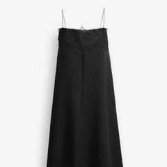 Black linen dress with lace