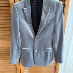 Grey velvet suit jacket