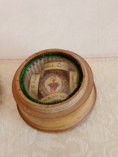 Antique French Turned Wood & Incased in Glass Reglious Travel Relic Box