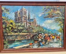 Vintage oil painting Paris Notre Dame Cathedral