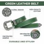 Unisex Premium Green Genuine Leather Belt Vintage Engraved Silver Buckle Image 5