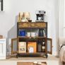Farmhouse Coffee Bar Cabinet with 4-Tier Storage, Movable Coffee Bar Table with Wheels & Mesh Door, Sideboard Buffet Cabinet for Kitchen, Entryway Image 4