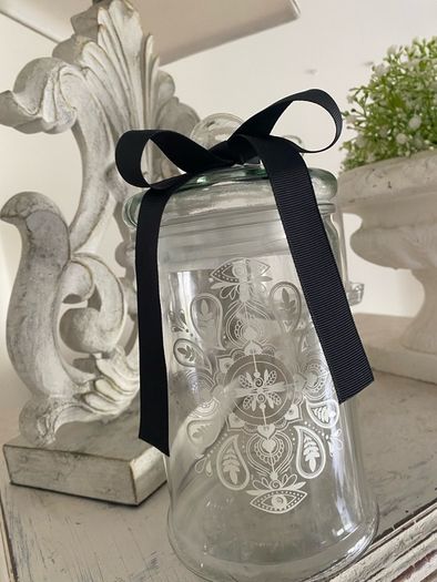 ShabbyChic Decorative Glass Storage with velvet Ribbon