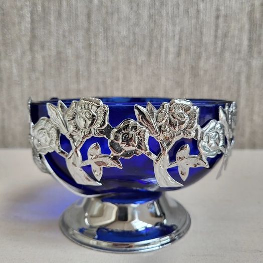 Cobalt blue glass & chrome dish