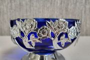 Cobalt blue glass &amp; chrome dish