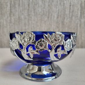 Cobalt blue glass & chrome dish