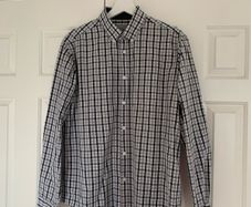 M&S Collection Mens Black & Grey Check Long Sleeve Shirt