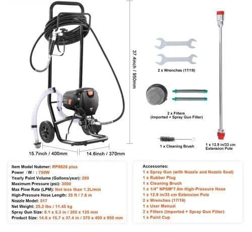 Airless Paint Sprayer, 750W 3000PSI High Efficiency Electric Airless Sprayer With Cart, Fine And Even Painting Effect, Paint Sprayers for Home Interior