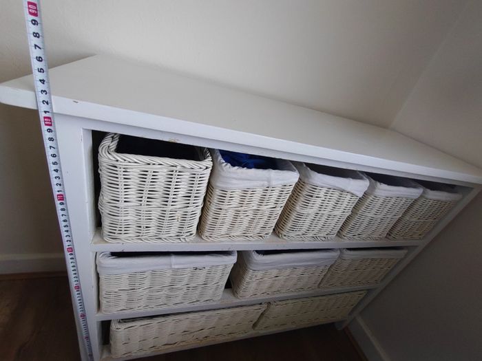 Shelves with storage baskets
