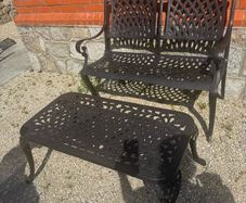 Atwood wrought aluminium bench and coffee table