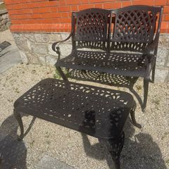 Atwood wrought aluminium bench and coffee table