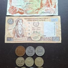 A Lot of 2 notes & 10 coins from Cyprus (1955-2001)