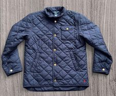 Polo Ralph Lauren  Navy Quilted Barn Jacket Gold Snap Buttons/with signature red pony logo.