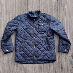 Polo Ralph Lauren  Navy Quilted Barn Jacket Gold Snap Buttons/with signature red pony logo.