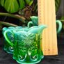 Vintage Mosser Green Opalescent Glass Creamer and Sugar Bowl Set Cherry Pattern Image 6