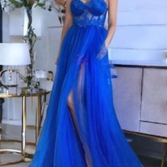 Cobalt blue Debs dress with a subtle sparkle