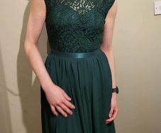 Long dark green lacy chiffon maxi dress M 10