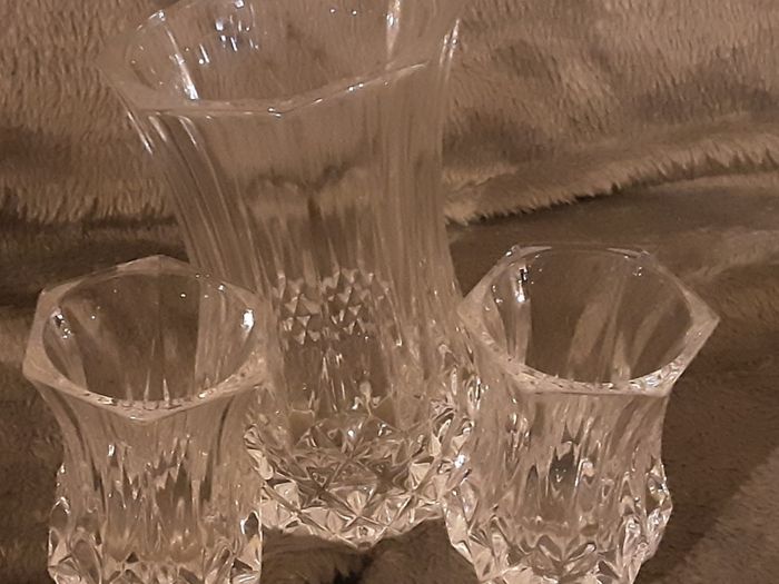 three cut glass possie vases