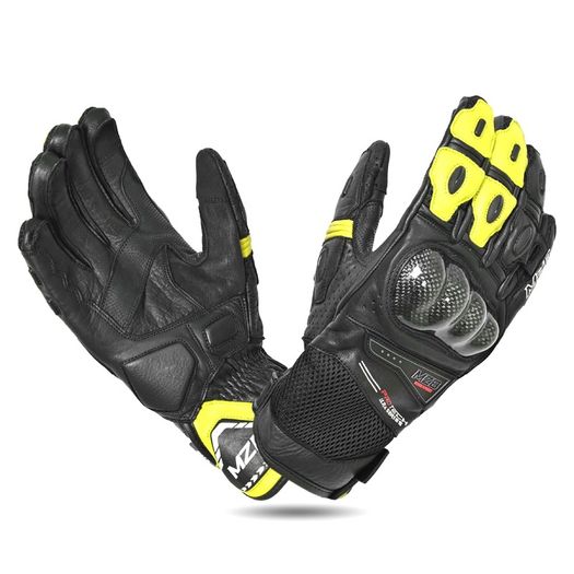 MZB RaceTech Short Motorcycle Cowhide Leather Gloves with Aramid Protection