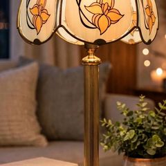 Vintage brass lamp with a Hollywood shade