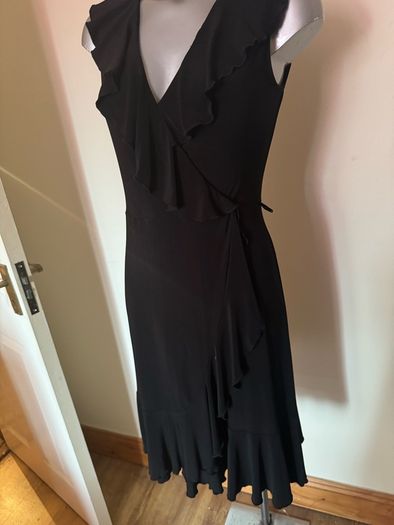 Black elastic knee-length V-Neck Wrapt dress size UK10 EU38 Postage included
