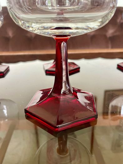 Vintage Luminarc Ruby Red Wine Glass Hexagonal Base Made in France