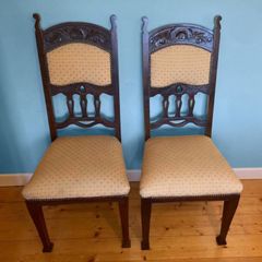 Pair of Vintage Solid Wood Chairs | High Back, Sturdy & Stylish