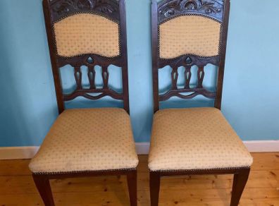 Pair of Vintage Solid Wood Chairs | High Back, Sturdy & Stylish