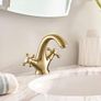 Golden Bathroom Sink Tap for Basin with Pop Up Sink Plug Dual Cross Lever Gold Brass Swan Neck Bathroom Tap Mixer Traditional Basin Mixer Tap Image 6