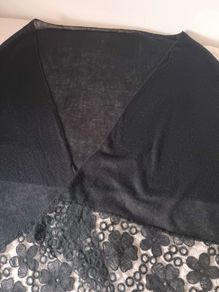 Black knit scarf / wrap with lace border