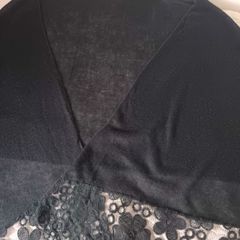 Black knit scarf / wrap with lace border