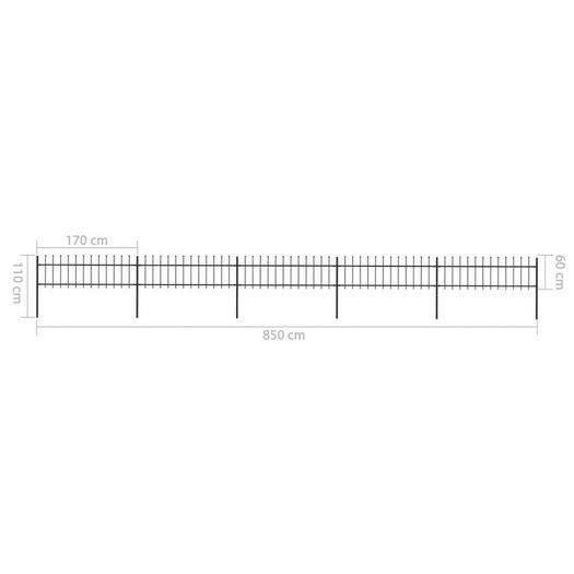 Garden Fence with Spear Top Steel 8.5x0.6 m Black