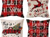 4 Pack Merry Christmas Design Cushion Covers Throw Pillow for Sofa Xmas Room Decorations 18 x 18 Cotton Linen Red Decorative Christmas Square Pillowcase Only UK Deer and Car
