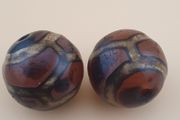 Vintage Agate Carnelian Amulet Beads Lot of 2 Rare Pattern Pieces