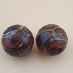 Vintage Agate Carnelian Amulet Beads Lot of 2 Rare Pattern Pieces