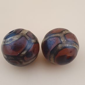 Vintage Agate Carnelian Amulet Beads Lot of 2 Rare Pattern Pieces