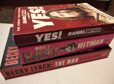 Bret Hart HITMAN, Becky Lynch THE MAN and Daniel Bryan YES Wrestling Book Bundle