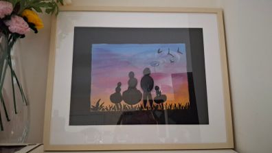 sunset family wall stone shell art