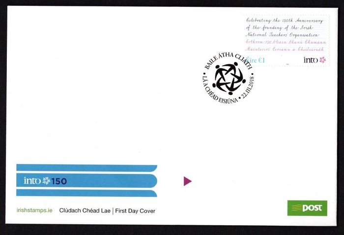2018 Ireland The 150th Anniversary of the INTO - Irish National Teachers' Organisation Commemorative Stamp An Post First Day Cover (FDC)
