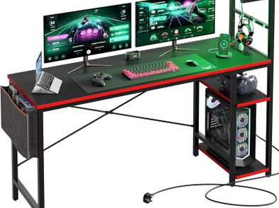155cm Corner Desk With Power Outlets Large Computer Desk With Led ...