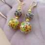 Afghani Handcrafted Yellow Colorful Enamel & Sparkling Brass Beaded Drop Earrings Vintage Ethnic Image 10