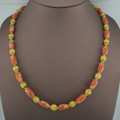Antique Venetian Style Orange Floral & Yellow Glass Beads Necklace
