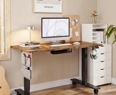 Electric Height Adjustable Standing Desk, 100x60cm Sit Stand Desk with Cable Tray, Hook and Storage Pocketse, Stand Up Desk with Memory Controller for Home Office